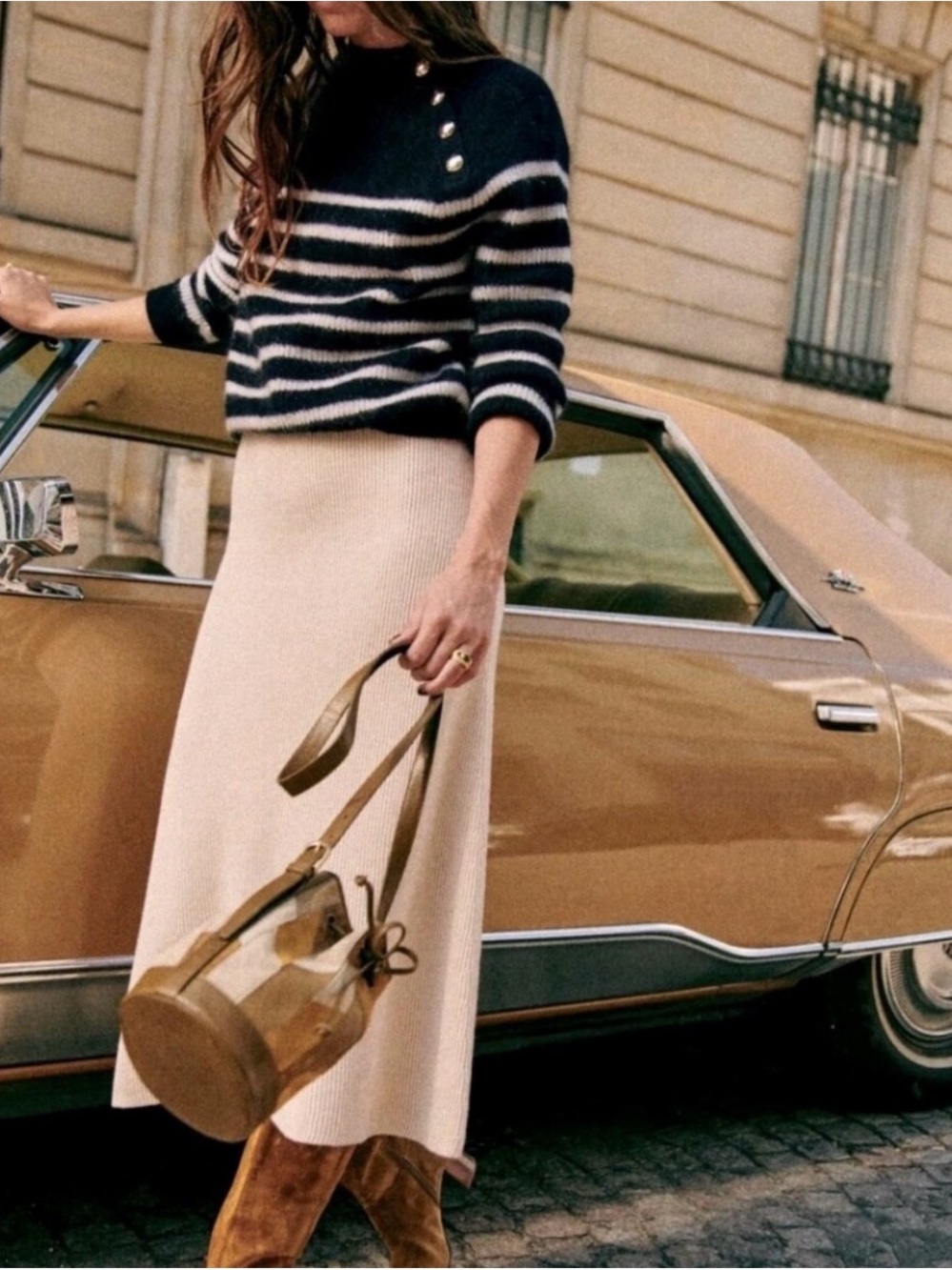 Sezane Navy & Ecru Striped Knit Sweater